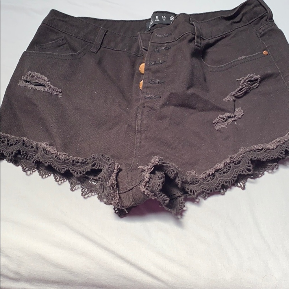 Black high waisted denim shorts